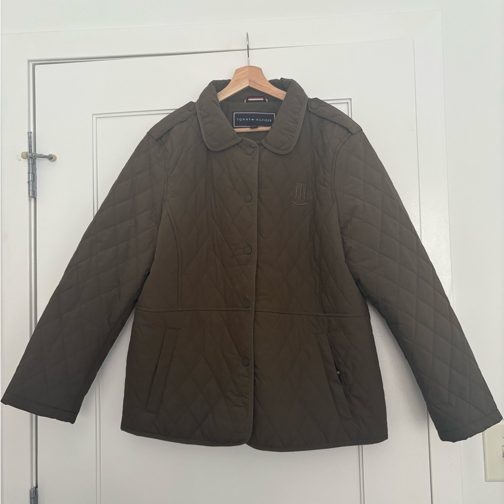 Tommy Hilfiger Women's Quilted Jacket - Olive XL EUC
